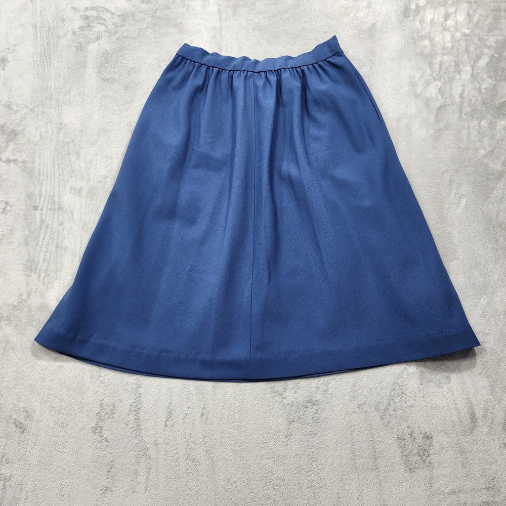 Vintage Skirt Womens M Blue Twill A-Line Midi Side Hook Entry Pockets Office‎